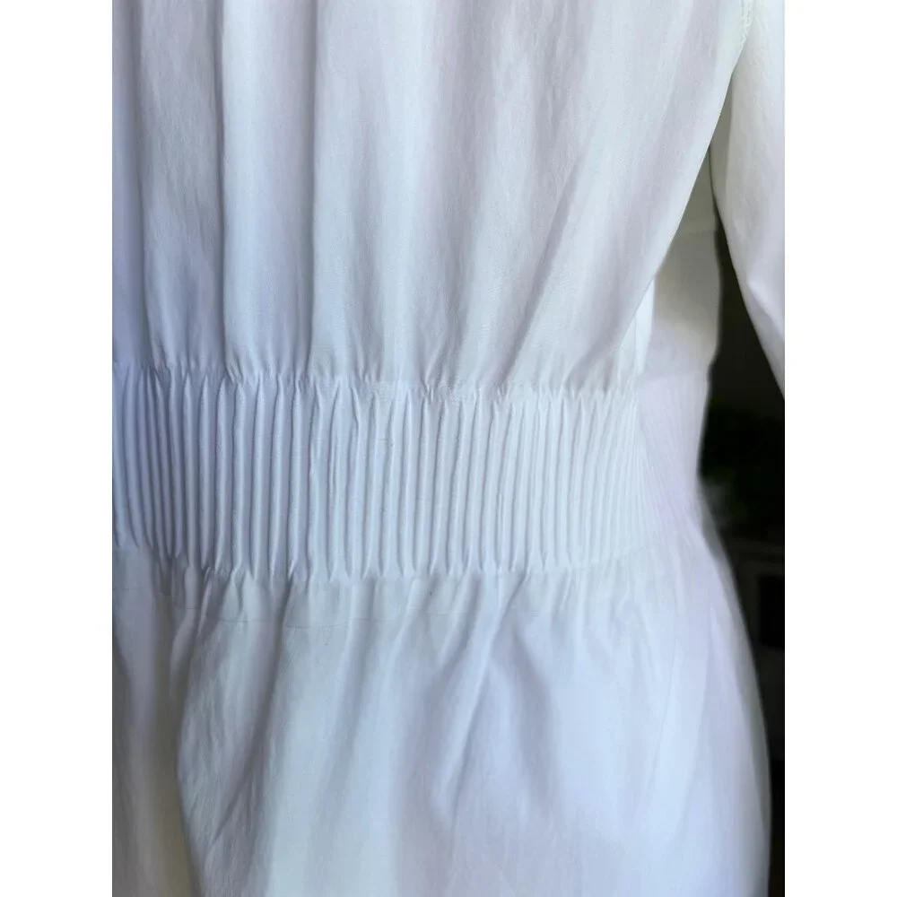 Athleta Womens Shirt Medium Tunic Blouse Pullover White Elastic Waist Oversized‎